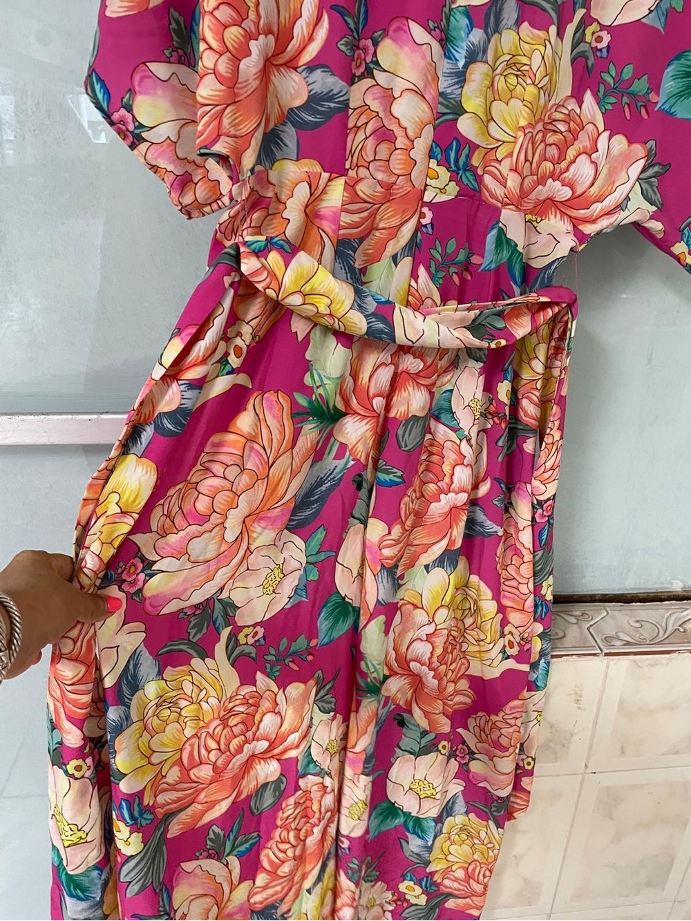 Farm Rio floral  Magenta Wide-Leg Jumpsuit with Tie Waist - Picture 7 of 7